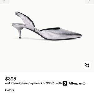 STAUD Metallic Silver Slingback Heels
